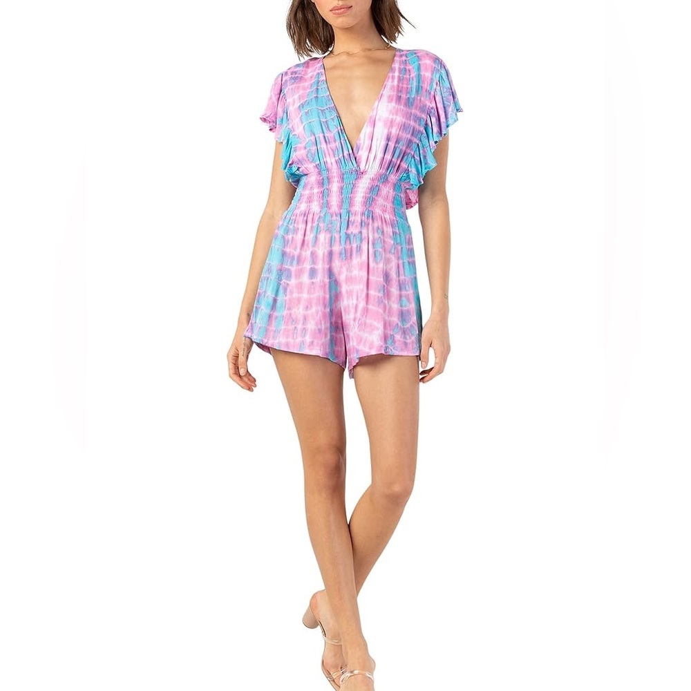 Tiare Hawaii Dahlia Romper Tie Dye White Turquoise Leopard Size Small Medium
